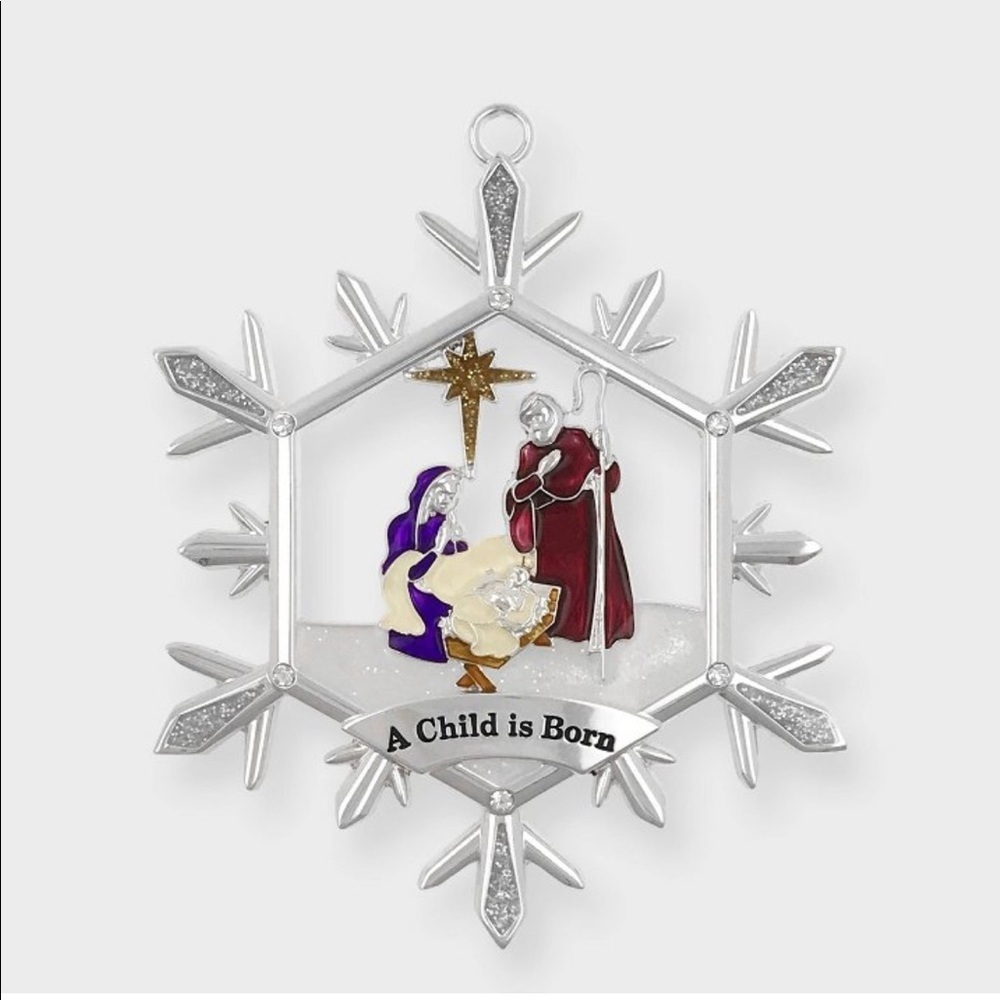 NWT Harvey Lewis Nativity Snowflake Scene Ornament With Fine Crystals